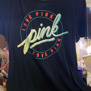 PINK Victoria's Secret Black Tee with Multicolor Logo